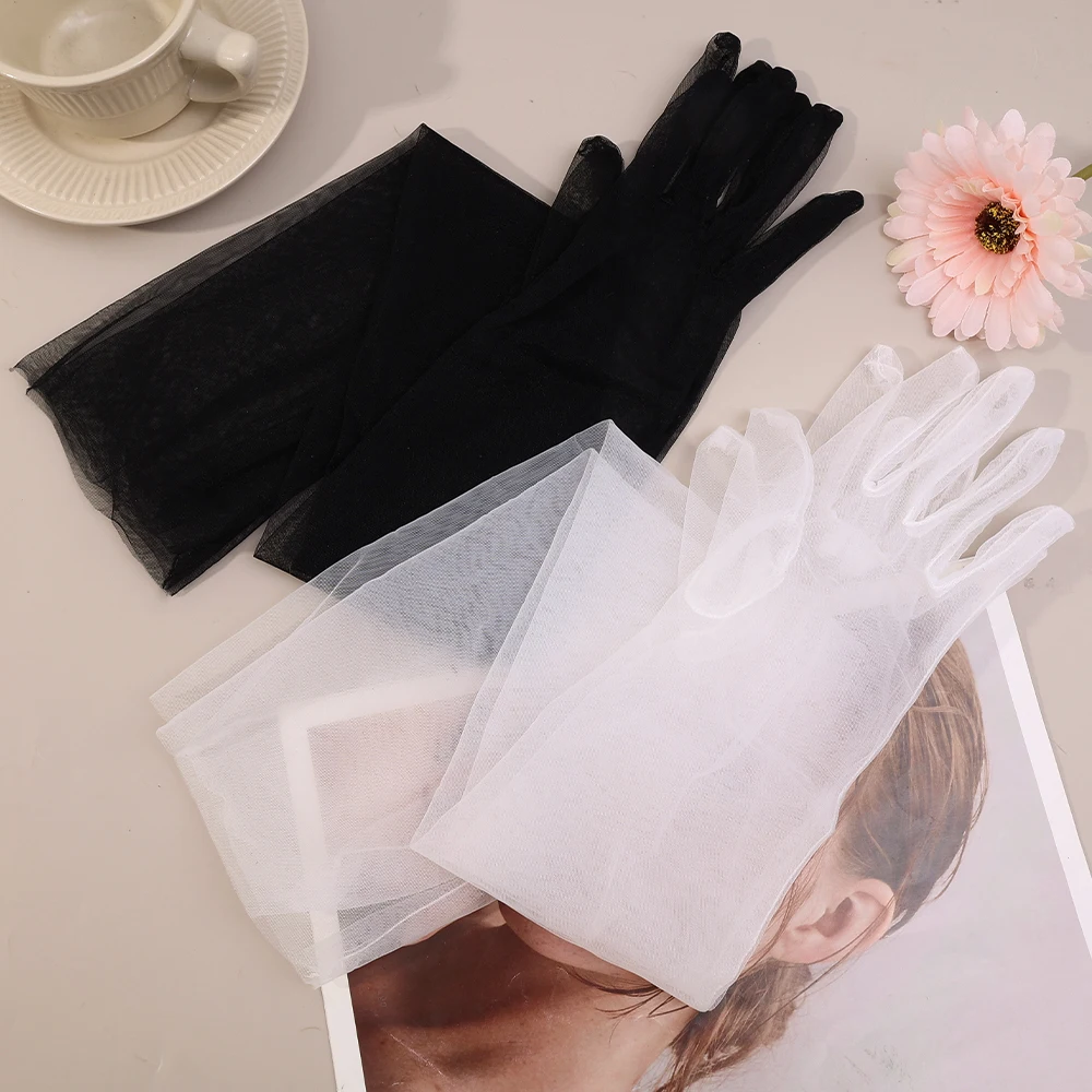 Women Sexy Lace Gloves White Black Mesh Tulle Gloves Lady Summer Sunscreen Mittens Lady Driving Gloves Thin Elbow Long Glove