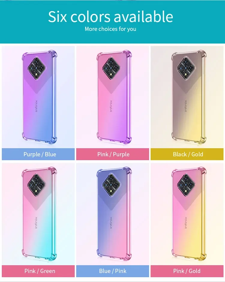 Case for Infinix Zero X Pro X Neo 8 8i Smart 5 Pro 6 Plus Clear Cute Gradient Slim Anti Scratch Flexible TPU Shockproof Cover