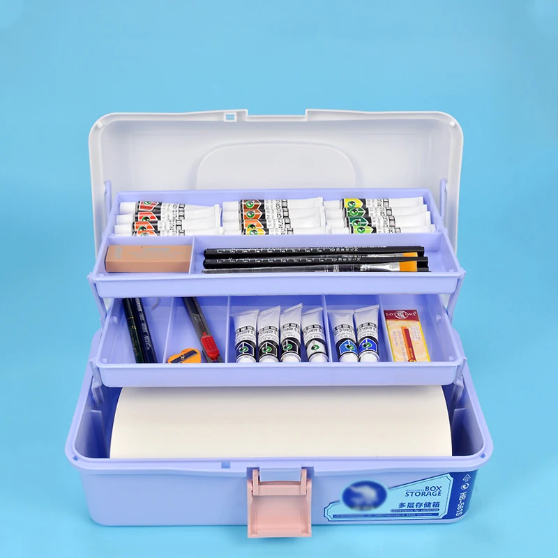 Multi-functional Portable Handled Plastic Art Supply Craft Storage Tool Box Container Case with Two Trays