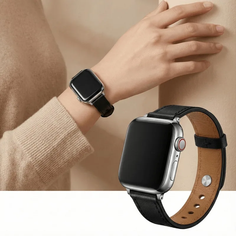 Lederarmband für Apple Watch Ultra 2 49mm 46 45 44 42 41 40 38mm Damen Slim Armband iWatch Series 12 11 10 9 8 7 4 5 6 SE