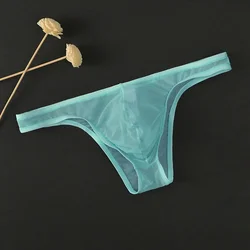 Men Sexy Ultra Thin Gauze Transparent Thong Panties Breathable Perspective Briefs Solid Color Quick-drying Knickers Underwear