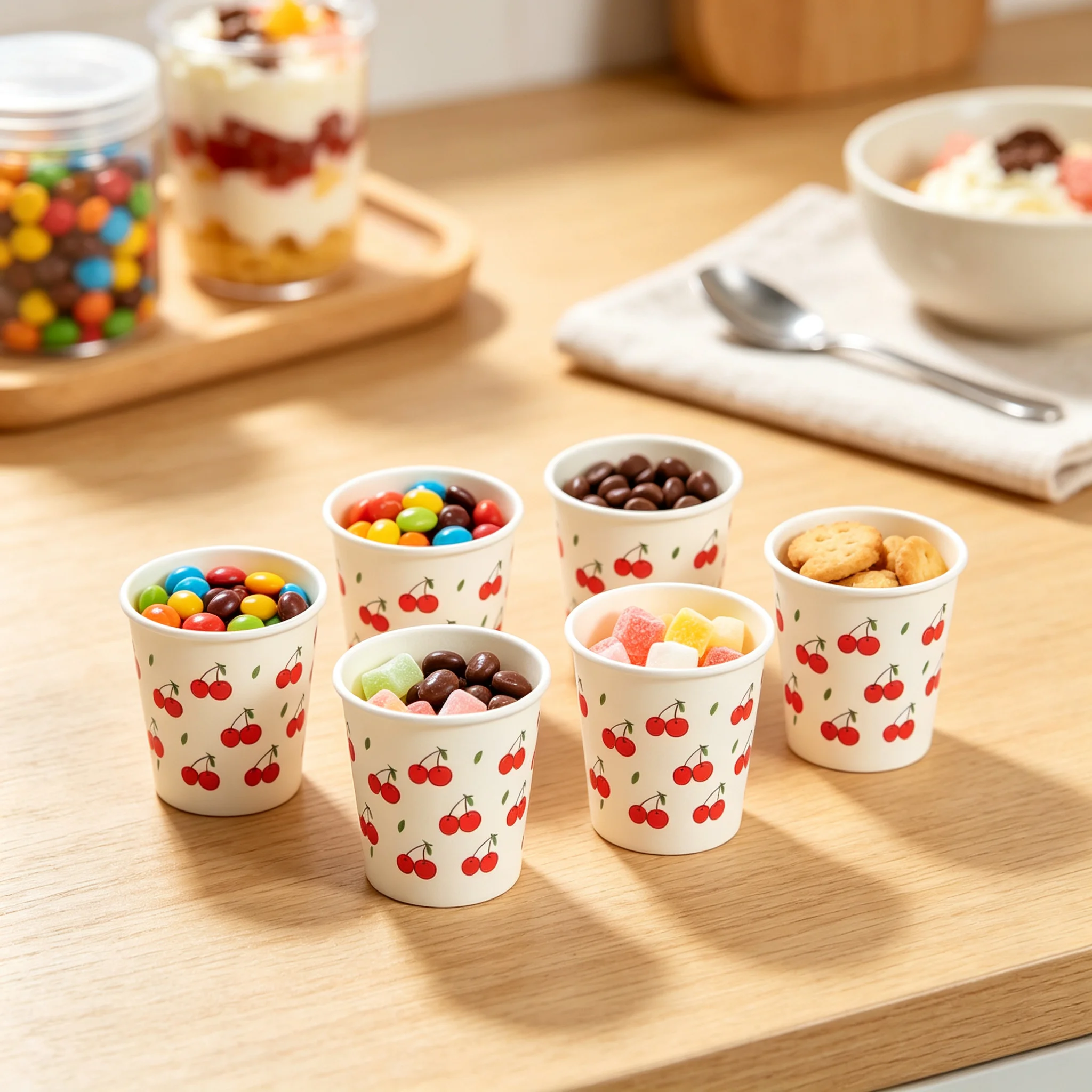 100Pcs 2.5oz Disposable Small Paper Cups for Supermarket Sampling, Party Snack Packaging, Office Coffee and Beverages, Candy