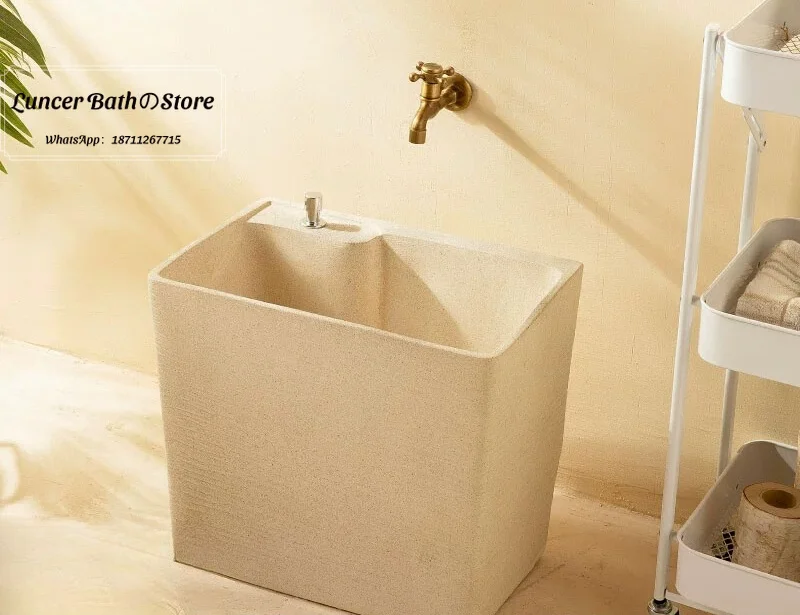 Vintage Mop Sink, Large Capacity Floor Standing Basin for Balcony, Bathroom, Outdoor Yard, Laundry Tub Utility Sink