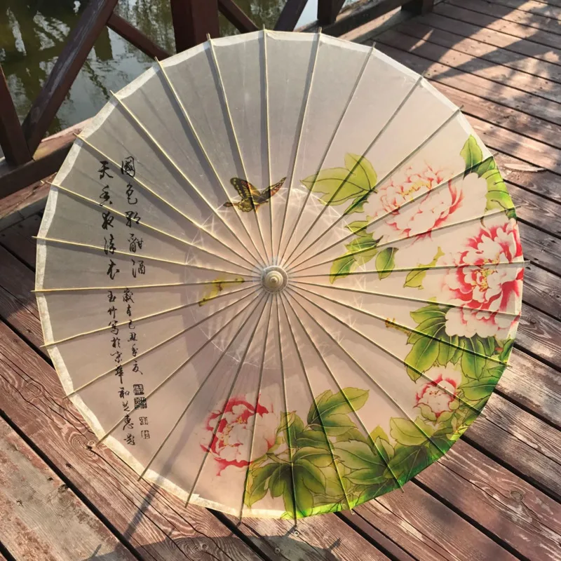 Oiled Paper Folding Umbrella Wooden Rain Women Decor Transparent Dance Umbrella Peony Flower Chinese Umbrella Japan Parasol