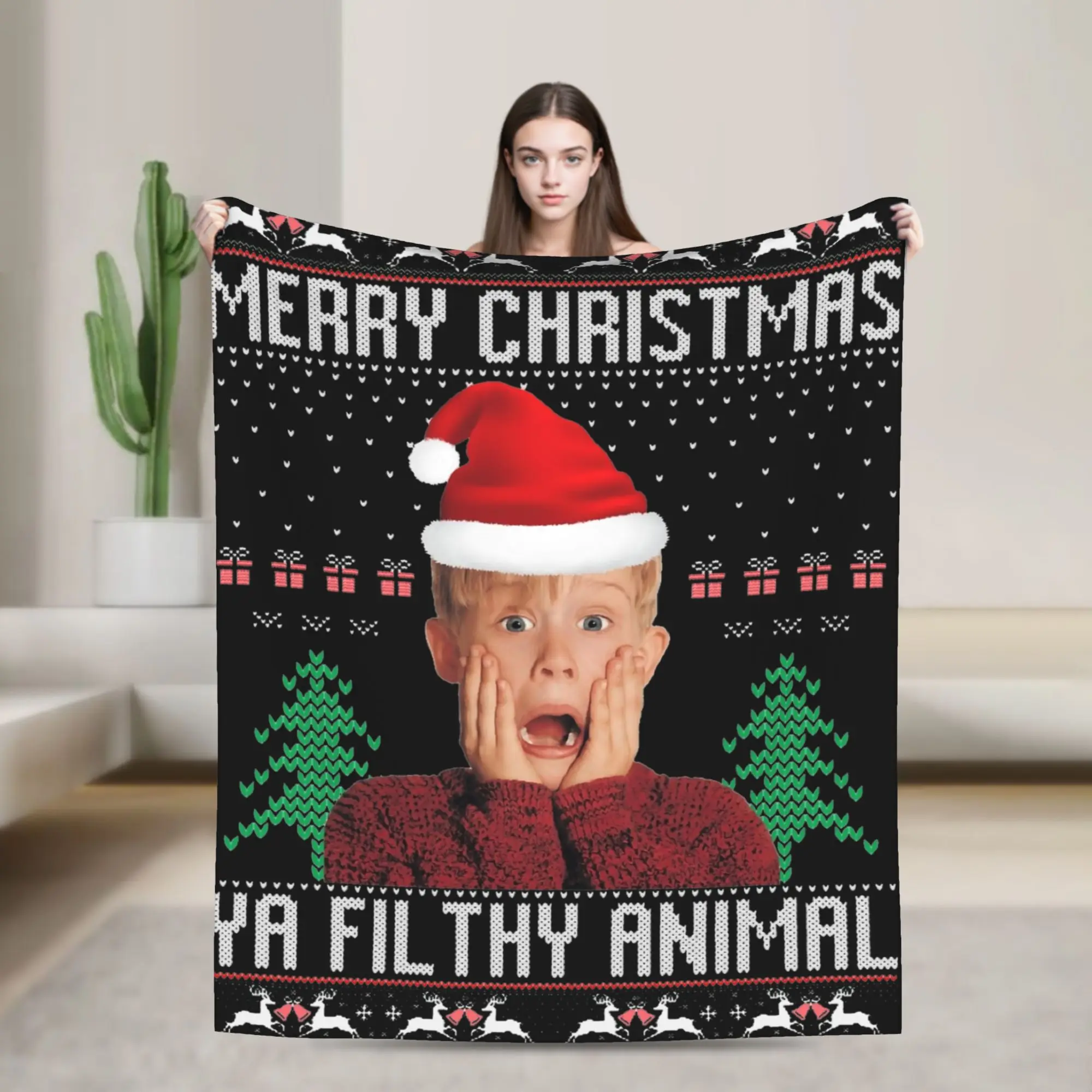 Funny Ugly Christma Home Alone Blankets  Flannel Funny Breathable Throw Blanket for Home Textile Decor