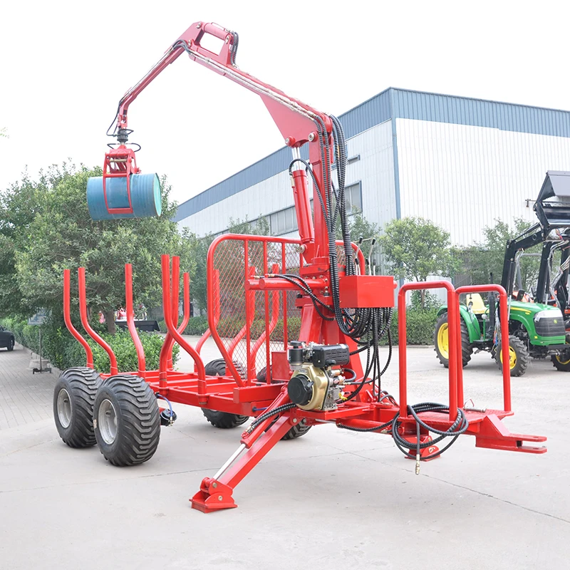 Customized Forest Equipment Tractor Farm Trailer PTO Hydraulic Timber Loading Trailer Wood Trailer Log Wagon With Crane Grapple