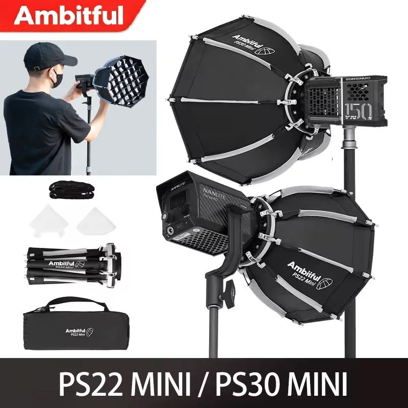 Ambitful PS22 PS30 Softbox Mini Bowens Mount COB Light Octagon Matt Box for Photography And Videography