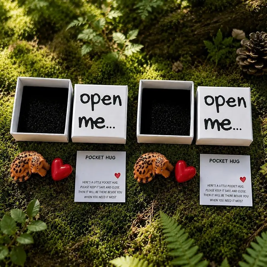 1/5/10/20/50/100pcs Set: Box + Card + Resin Little Leopard + Resin Heart, Surprise Party Gift Box with Little Leopard, Includes