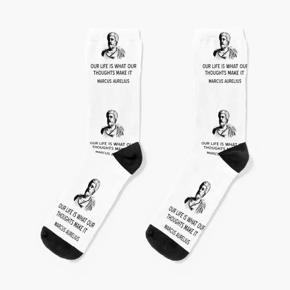 

Stoic Quote "Our Life Is What Our Thoughts Make It" Marcus Aurelius Socks Running hockey happy Socks Men Women's