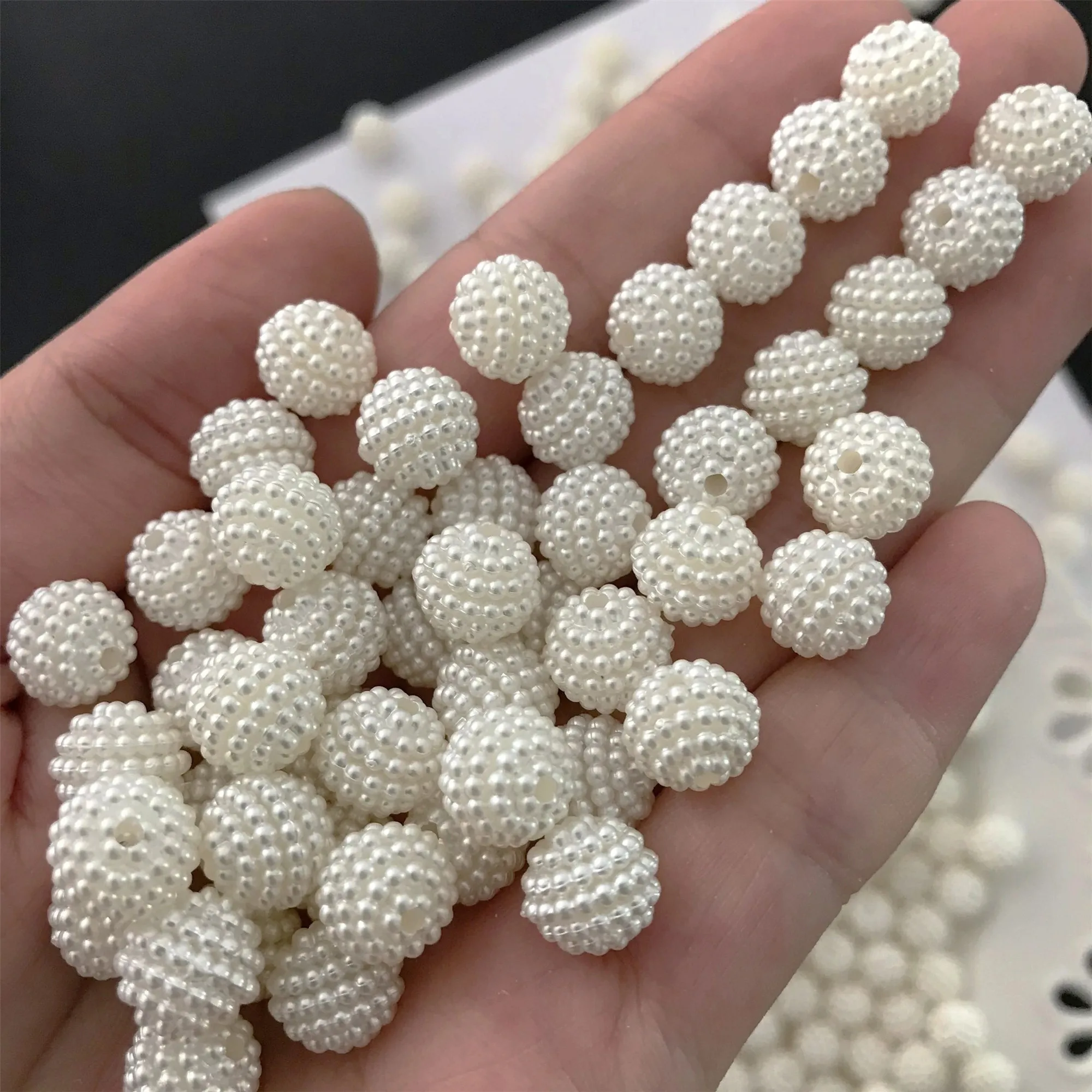 100 Stück 10 mm cremeweiße Bayberry-Kugel-Acrylperlen, geeignet für DIY-Herstellung, Armbänder, Halsketten – Detail 9