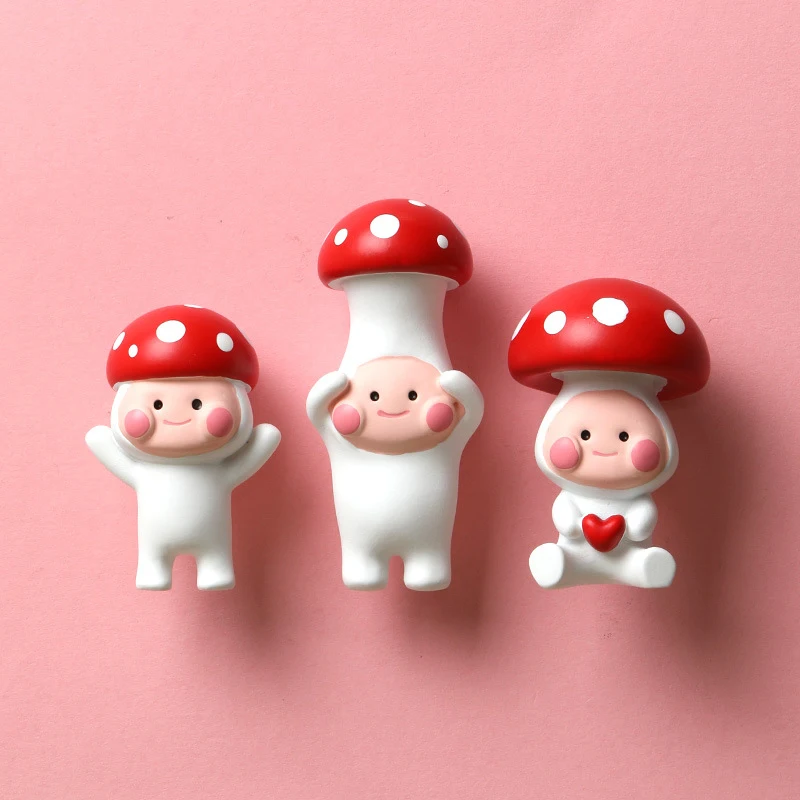 3D Solid Red Mushroom Fridge Magnets For Children Cute Cartoon Character Refrigerator Decorative Magnets Personality Home Decor