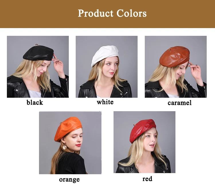 2025 frühling 100% Echt Leder Baskenmütze Hut Frauen Mode Europäischen Kürbis Maler Kappen Weibliche Regenbogen Farbe Weiß/Rot – Detail 3