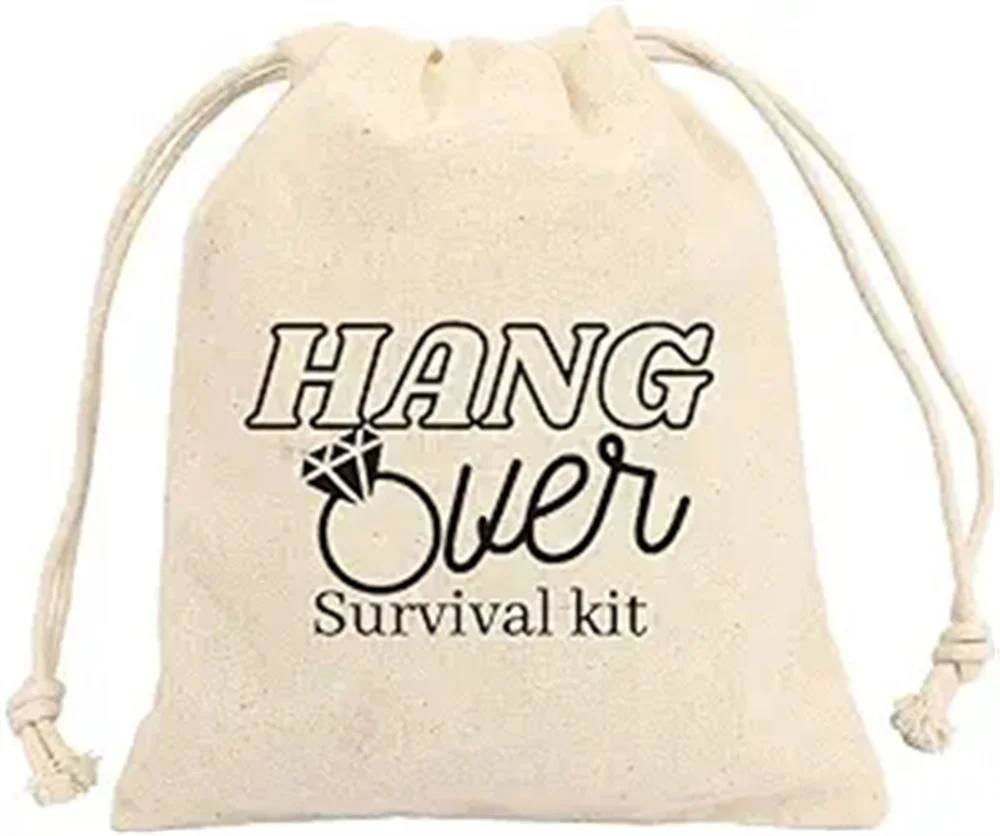 Ring Hangover survival kit Printed Cotton favor bag 5*7 inches Hangover kit bags Bachelorette party kit Wedding Party Recovery k