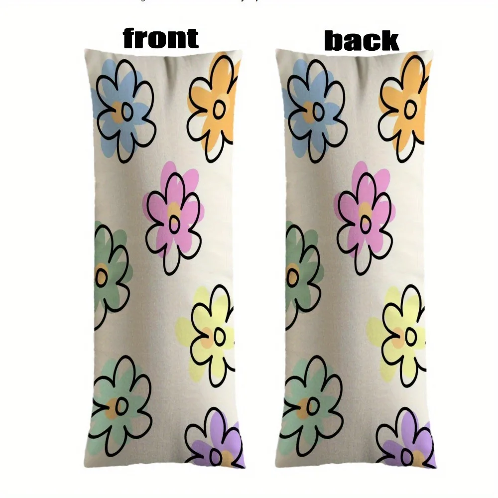 1pc Colorful Fresh Floral Print Long Pillow Cover - No Insert 20*54inch/50×137cm - 100% Polyester Fabric, Machine Washable with