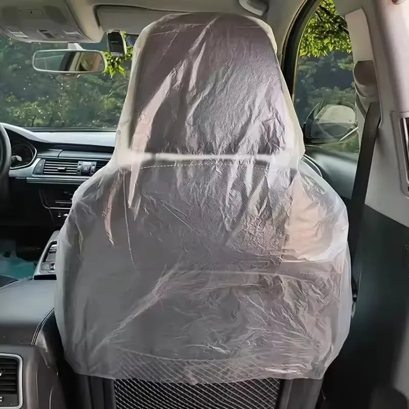 10pcs Transparent PE Disposable Car Seat Cover Universal Waterproof Anti-Dirty Protective Cover for Auto Repair Car Maintenance