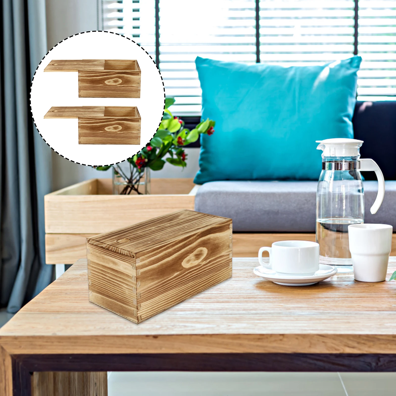 

2Pcs Wooden Sliding Boxes Home Storage Containers Jewelry Phone Multi function Cases Dust Proof Birthday Party