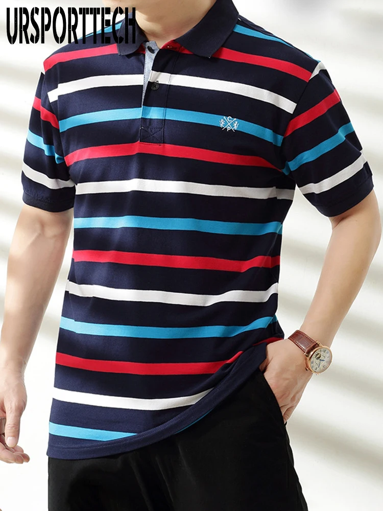 Summer Men Polo Shirt Oversize Casual Short Sleeve Men Polo Shirt Comfortable Striped Polo High Quality Polo Top Oversized 6XL