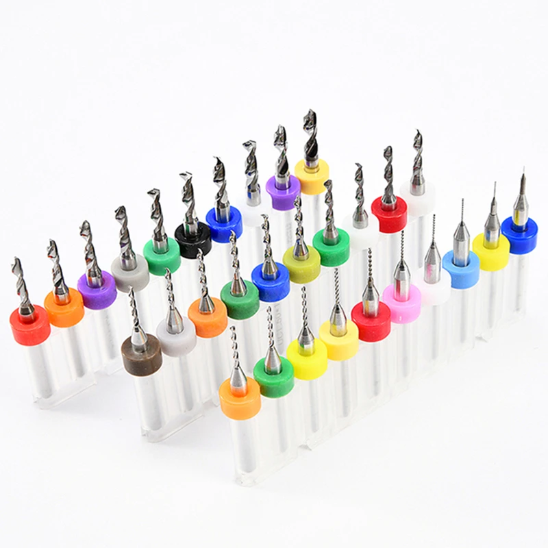 Brocas PCB de carburo de vástago 3.175 para placa de circuito de impresión, Mini juego de brocas de perforación CNC, Micro grabado Endmill 0,1-3,0mm, 10 Uds./lote