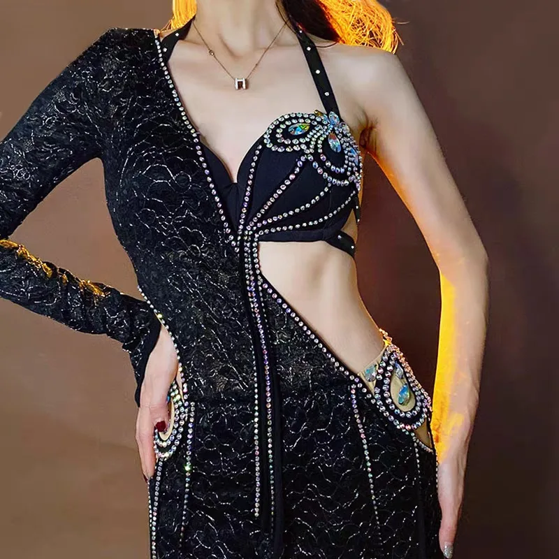 

customized bellydance costume training dress women's long skirt set Oriental dance performance costume black red blue dancewear