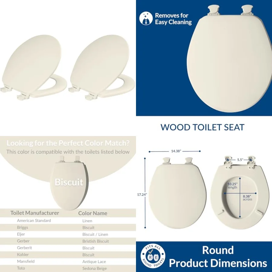 

CHURCH Toilet Seat, Easy Clean Hinges Release for Deep Cleans, Durable Enameled Wood Seat,,Pack of 2