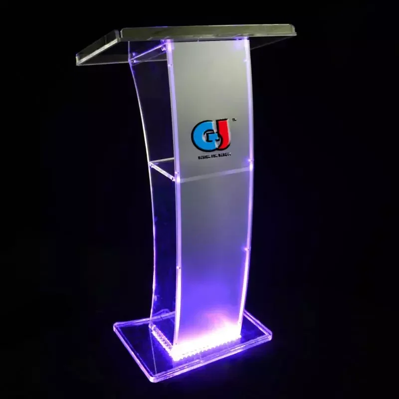 Montaje iluminado de diseño personalizado, soporte de atril acrílico desmontable, escritorio de conferencias de plexiglás, iglesia de metacrilato