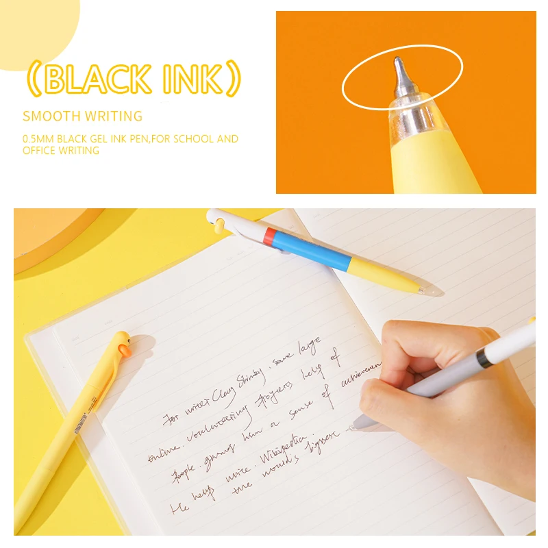 4 Pcs/Set Cute Duck Design Gel Ink Pen Smooth Writing Quick Dry 0.5mm Black Pens Student School Office Stationery Gifts Supplies