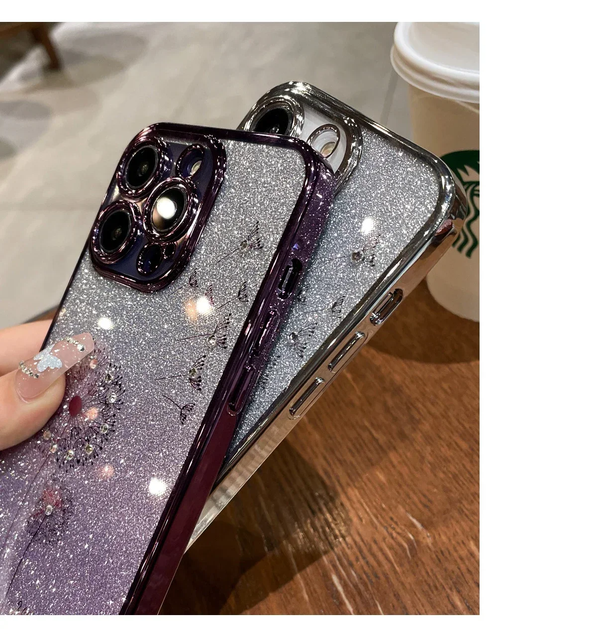 Glitter Phone Case for iPhone 15 14 Pro Max Plus 11 13 12 Cases Dandelion Rhinestone Jewelled Soft Cover Woman Girl