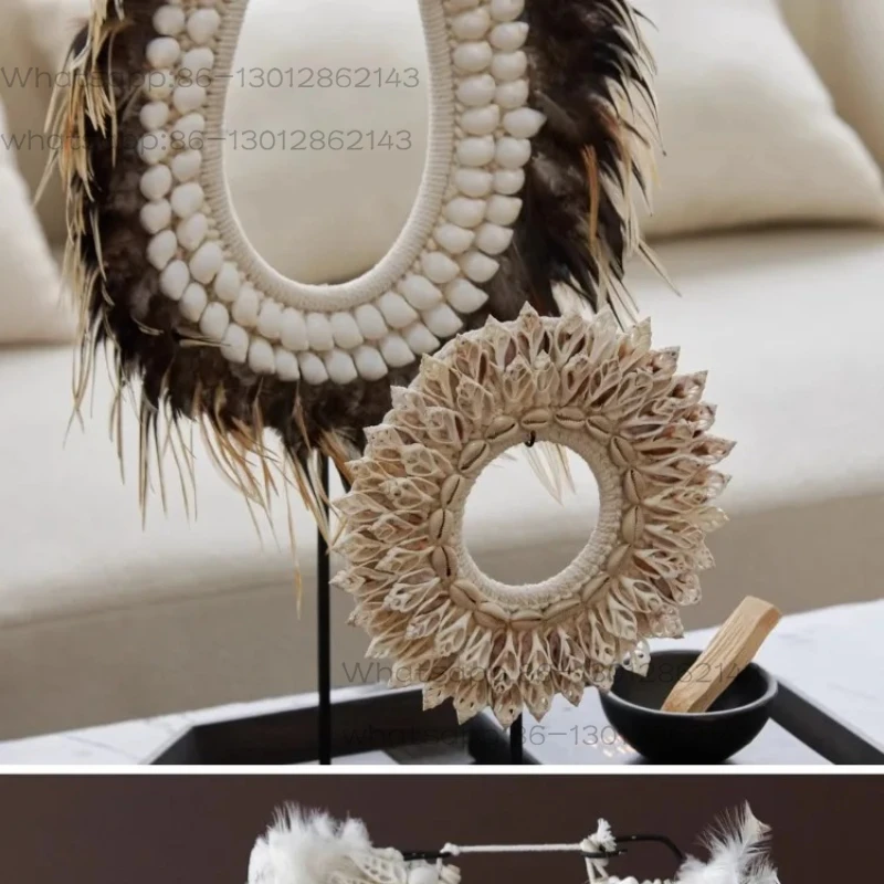 handmade shell feather white round ornament model room living room desktop decoration