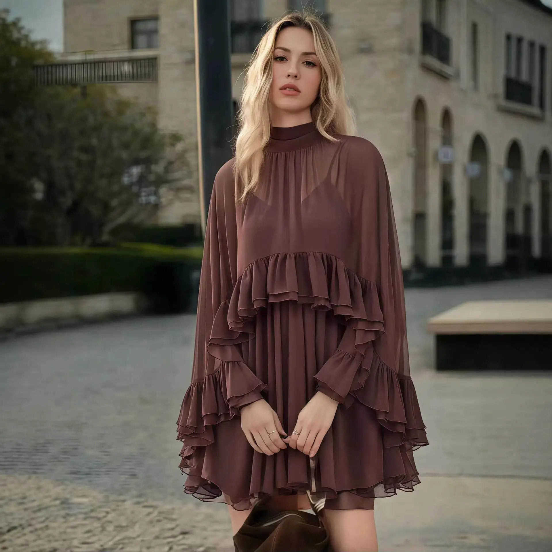 Elegant Chiffon Dress with Strap Inner Wear Two-Piece Set Spring Summer New Style Fashionable Casual Pants Low Waist Design