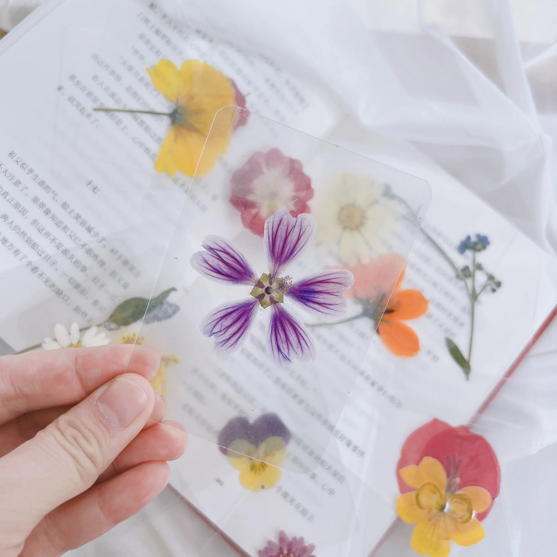 Plastic sealed dry flower bookmark herbarium bookmark leaf over plastic real leaf over plastic bookmark stick shooting props