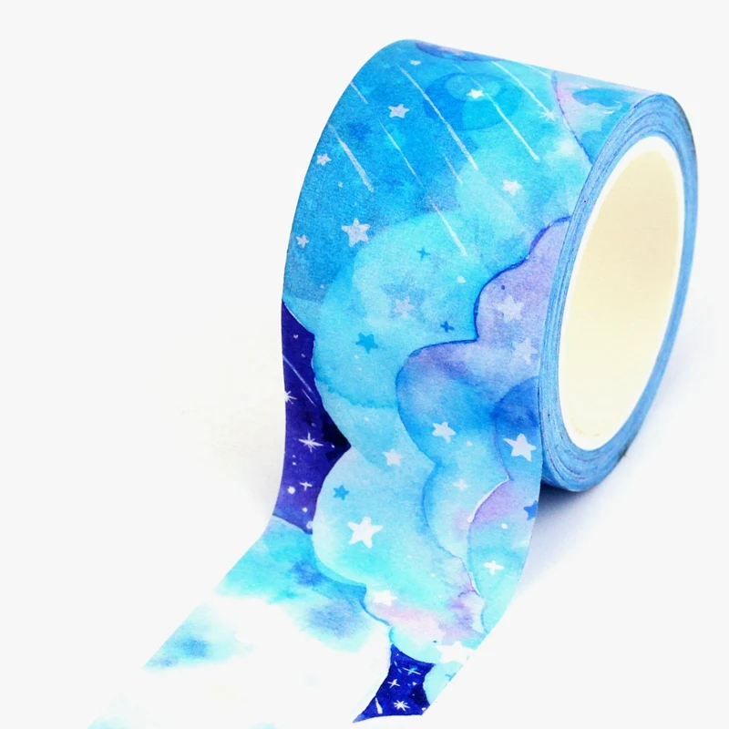 2023 NEW 1X 10M Decorative Blue Stars and Waves 30mm Wide Washi Tape for Planner Adhesive Masking Tape Kawaii Papeleria