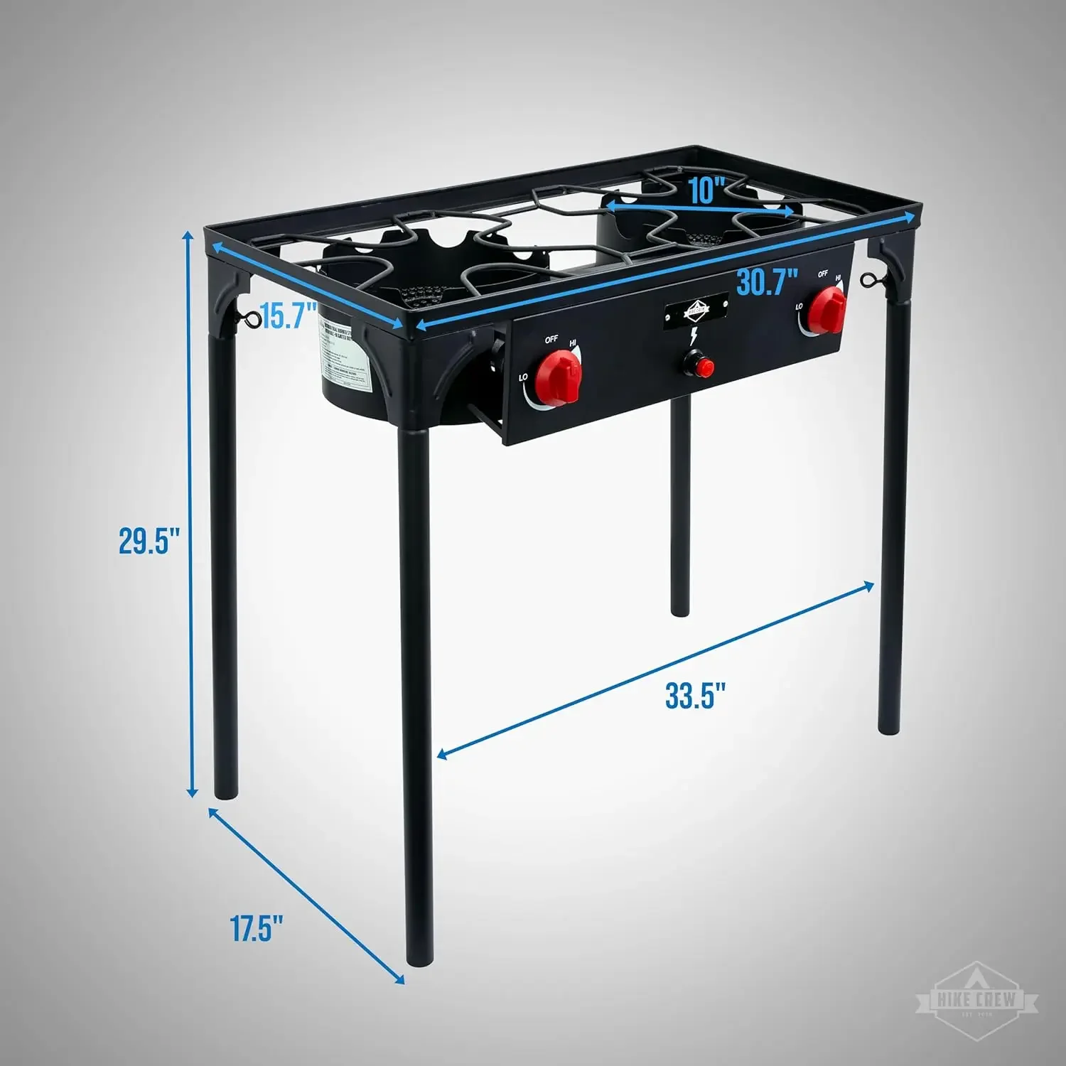 Crew Auto Ignition 3-Burner Outdoor Gas Stove | 225,000 BTU Portable Propane-Powered Cooktop with Blue Flame Control, Removable