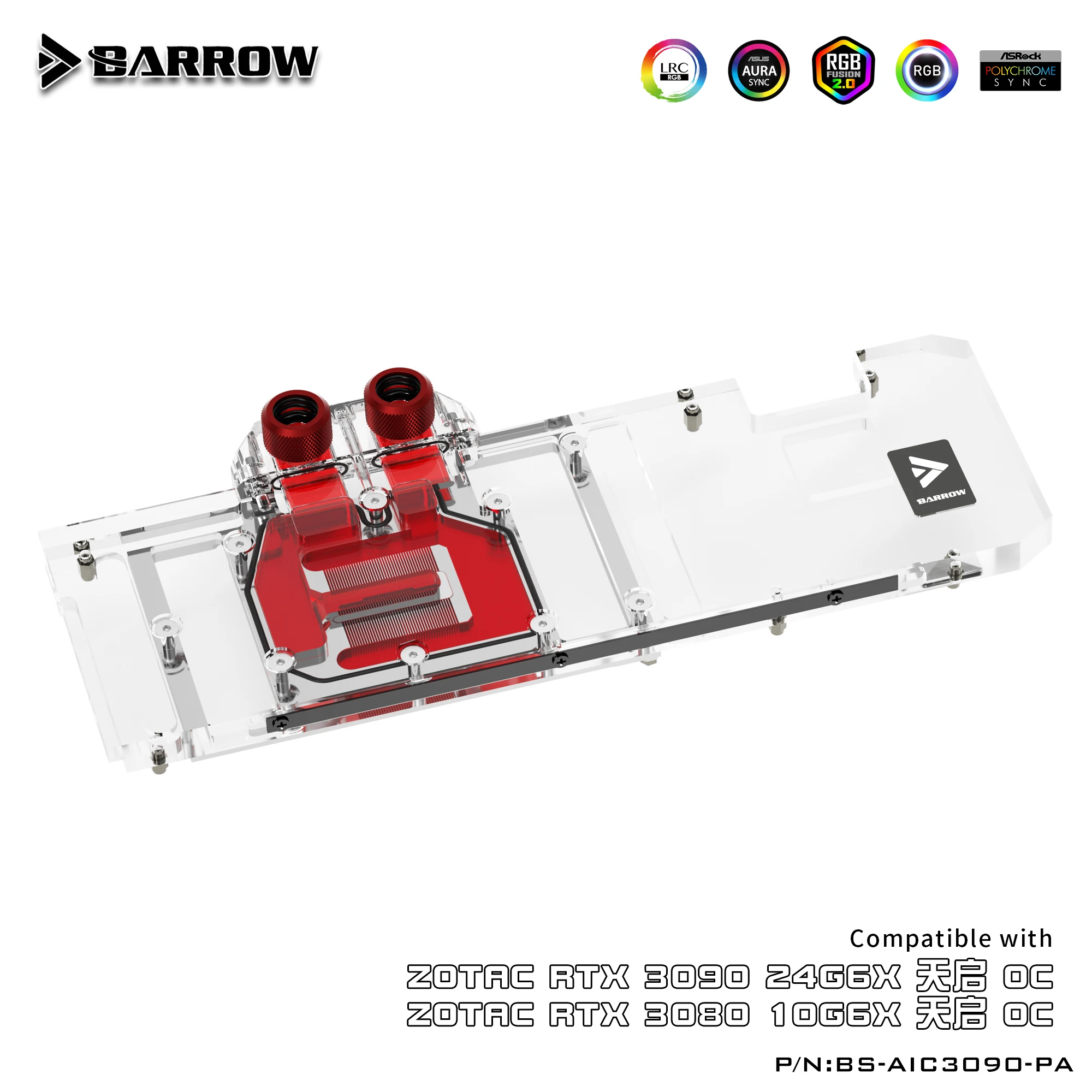 BARROW Water Block Use for ZOTAC RTX 3090 24G6X OC/3080 10G6X OC GPU Card  5V Header ARGB BS-AIC3090-PA