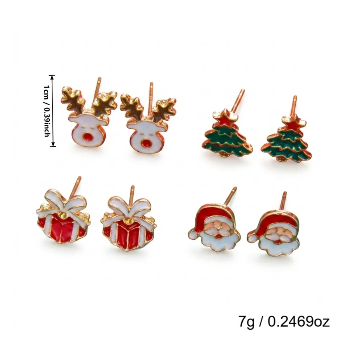 4 Paar/Set Süße Mini-Weihnachtsbaum-Weihnachtsmann-Hirsch-Emaille-Ohrstecker für Frauen Niedliche Elch-Geschenkbox-Ohrringe Weihnachtsfeier-Schmuck – Detail 31