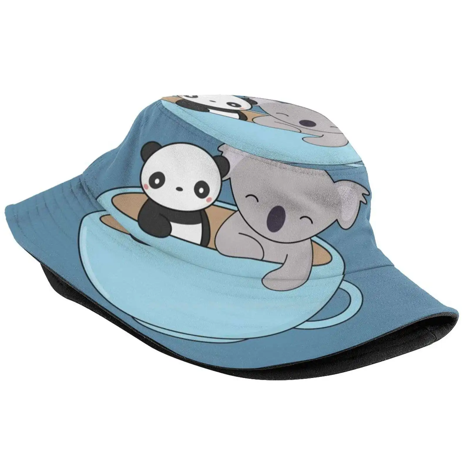 Kawaii Cute Koala And Panda Women Men Fisherman Hats Bucket Caps Kawaii Koala Kawaii Panda Cute Panda Cute Koala Tea Coffee