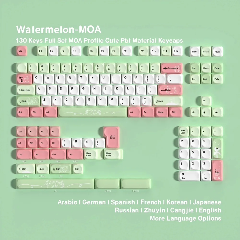 Moa 7U Alice Layout PBT Watermelon Keycaps Space Keys for Mechanical Keyboards Compatible with Russian Korean Spanish German Fre