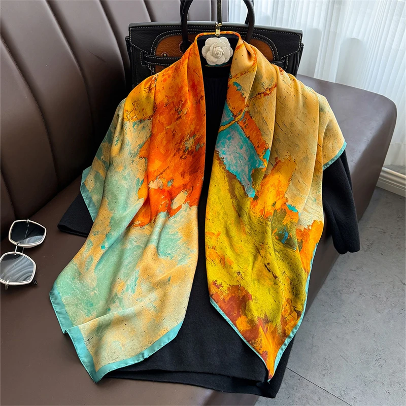 

90x90cm,Foulard Imprime Pour Femmes, Chale Carre Pour Dames, Bandana Musulman, Hijab, Mouchoir, Ecran Solaire
