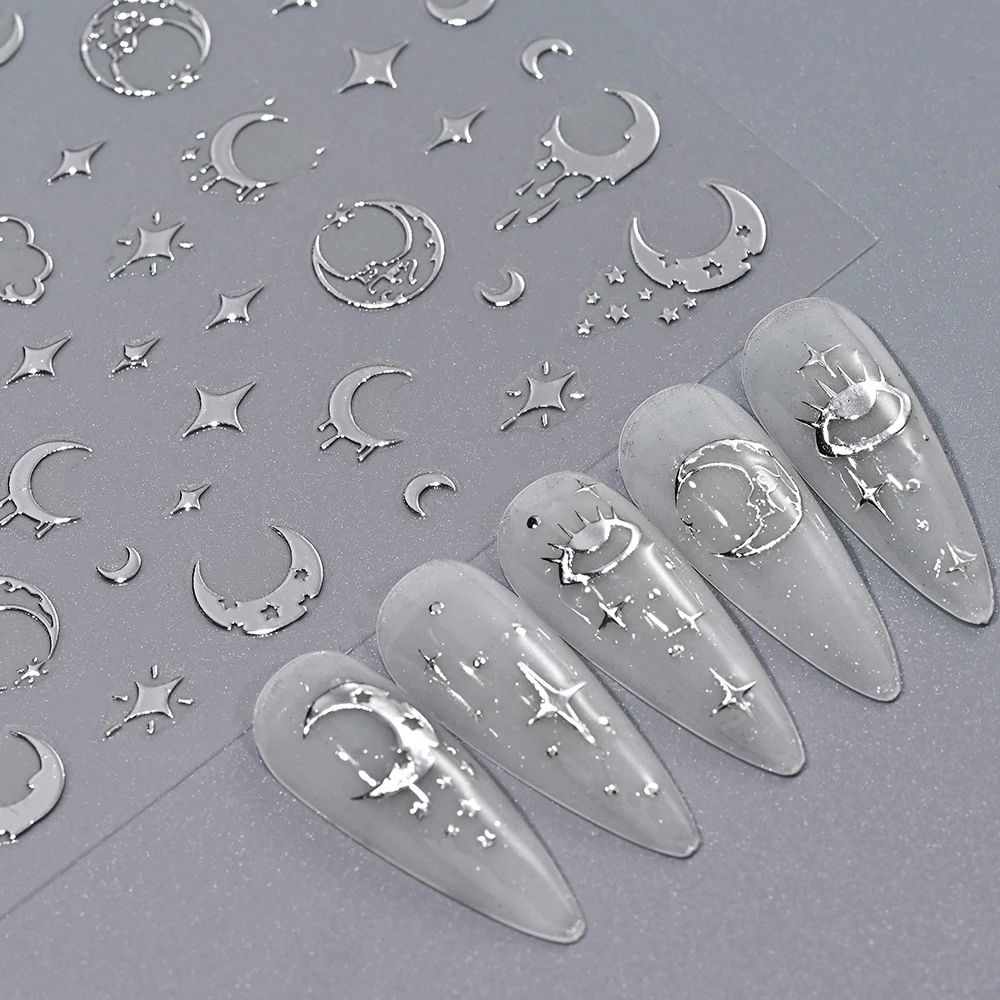 12 ورقة ثلاثية الأبعاد الفضة أمة الله/الشمس/القمر مسمار الفن ملصقات 10*8 سنتيمتر * 12 قطعة الفضة ارتفع الذهب نجمة القلب مسمار الشارات DIY بها بنفسك مانيكير ديكور #4