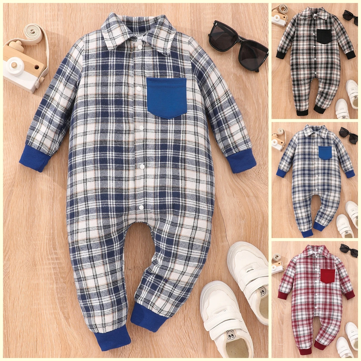 2024 Plaid Romper Baby Boy Bodysuit Long Sleeves Spring Summer Cute Newborn Baby Clothes Cotton Infant Girl One-Pieces 0 - 24M