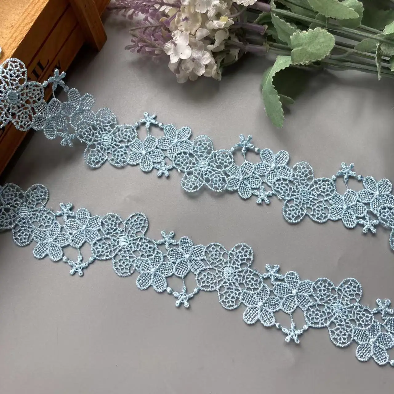 2 Yards Blue 3cm Flower Embroidered Soluble Polyester Fabric Lace Trim Ribbon Handmade DIY Sewing Craft For Costume Decoration