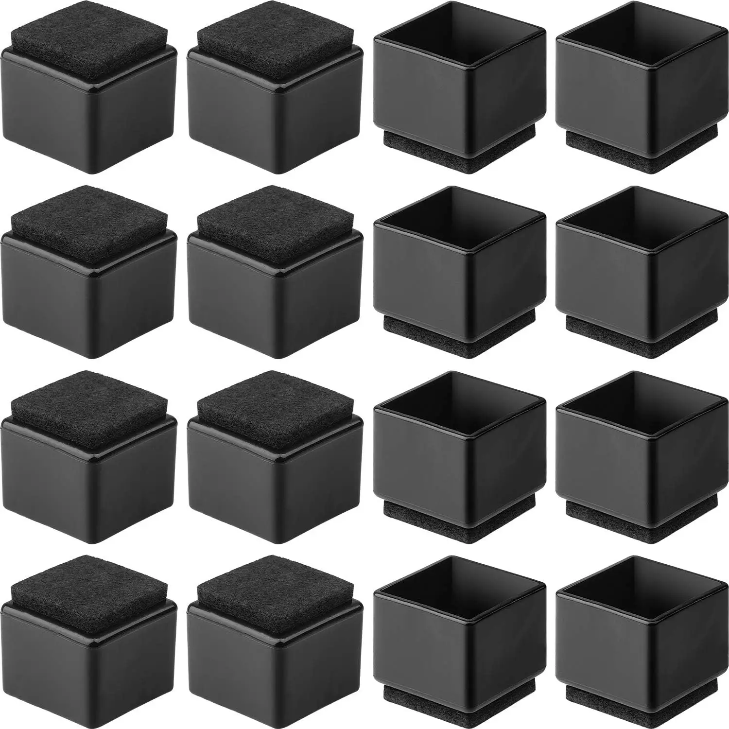 

16 Pack 1x1 Square Chair Leg Floor Protectors with Felt Pads, Black Chair Leg Caps for 1 Inch Square Legs, Protect Hardwood