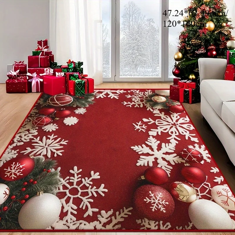 

VIKAMA Christmas Rug Machine-Washable Christmas Red Snowflake Doormat Indoor/Outdoor Door Mat Holiday Decor