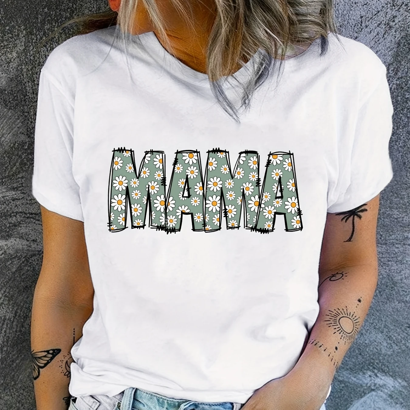 Mothers Day Mama Print T-Shirt -Short Sleeve, Crew Neck, Casual, Machine Washable, Summer Essential - Womens Regular Fit Top