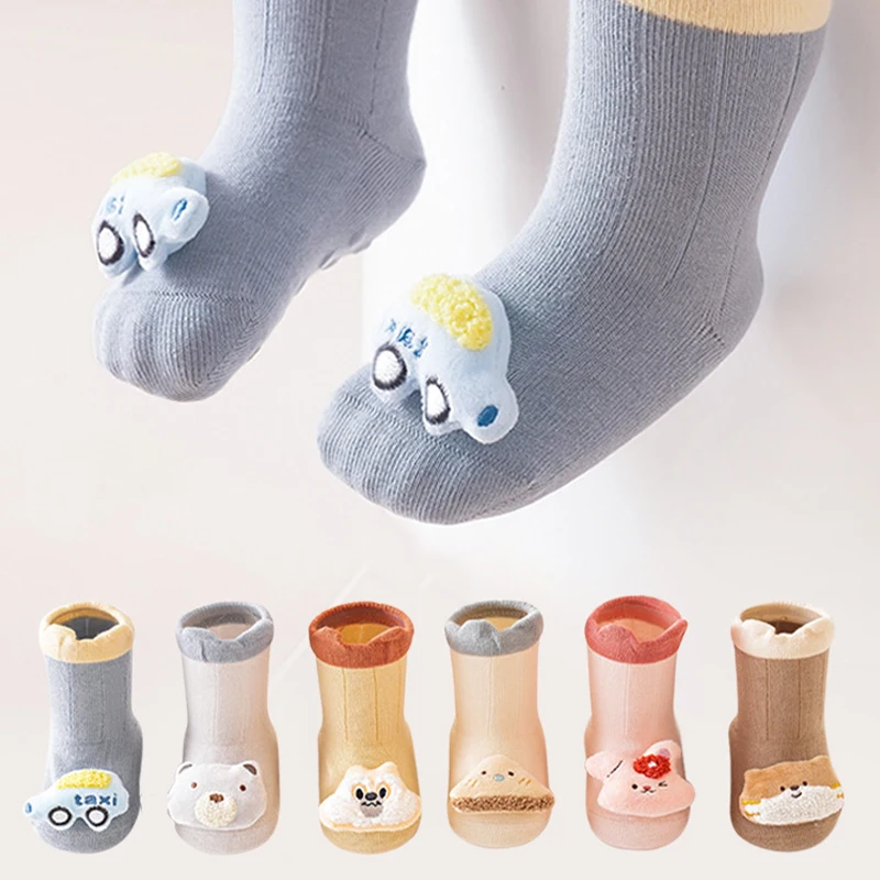 Suefunskry Baby Girls Boys Crew Socks Cute 3D Doll Cotton Socks with Grippers Non slip Floor Socks for Infants Toddlers