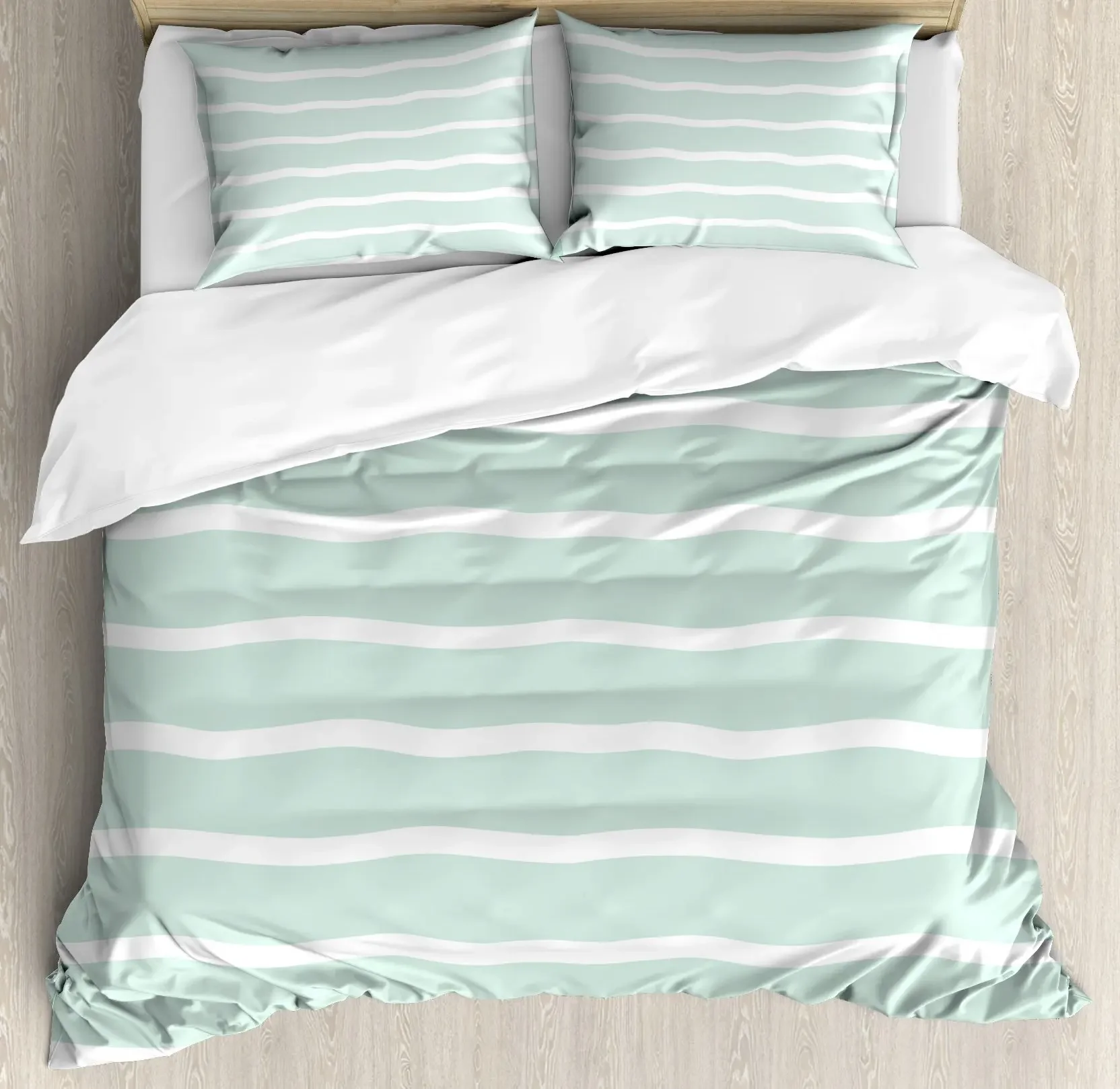 Lines White Striped Duvet Cover Set Abstract Soft Toned Art Display, Decor3 Piece Bedding Set with 2 Pillow Shams, King Size