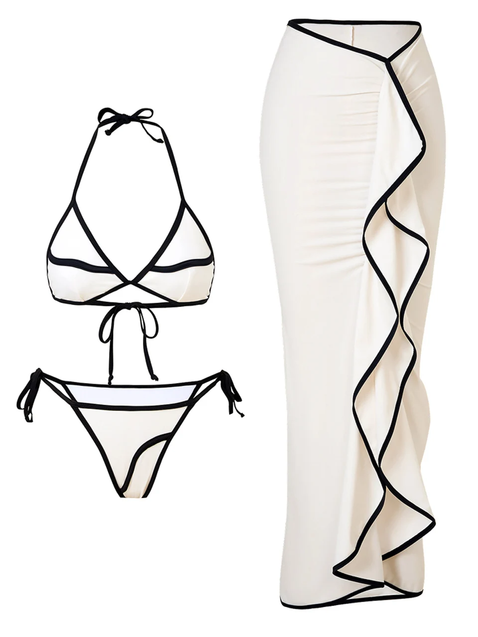 3 Pieces Halter Bikinis 2025 Solid Swimwear Female Sexy Swimsuit Women With Mesh Beach Dress Bathers Bathing Swimming Swim Suit