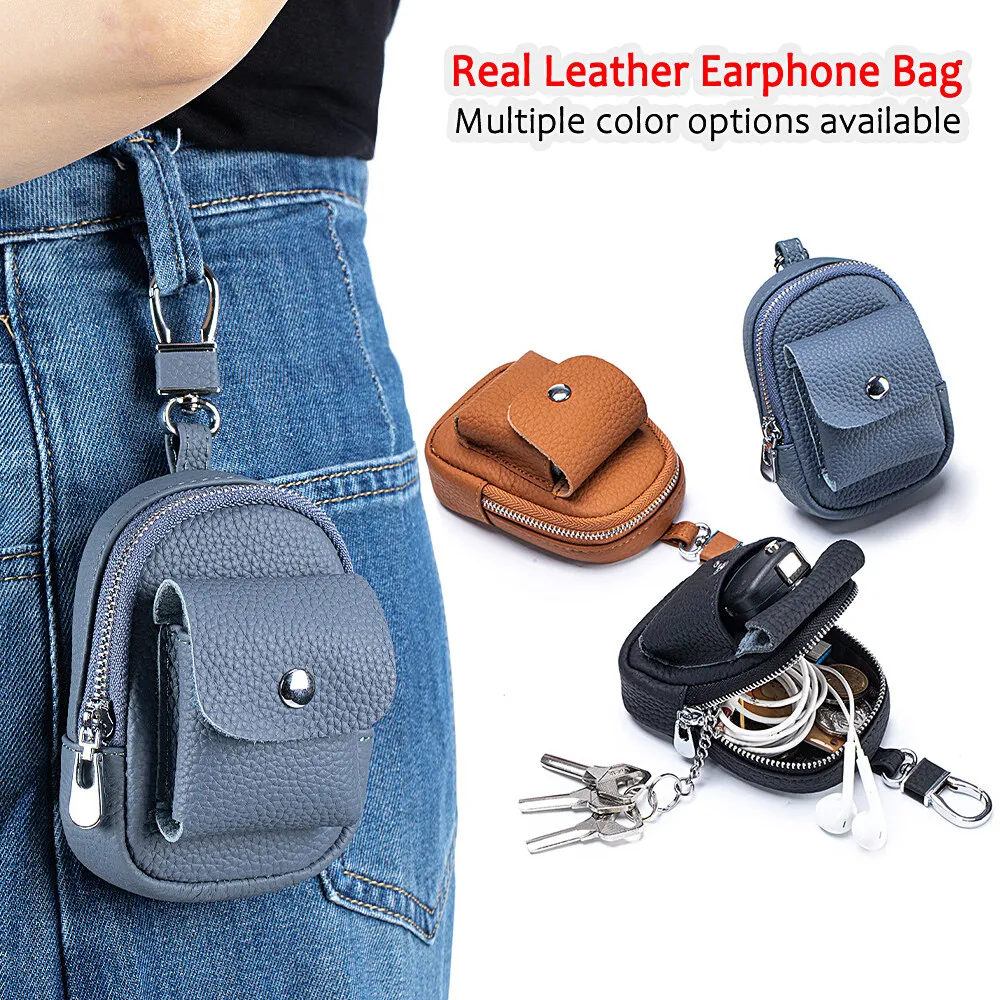 Top-grain Cowhide Mini Waist-mounted Key Pouch Golf Ball Pouch New Minimalist Earphone Storage Pouch Coin Purse