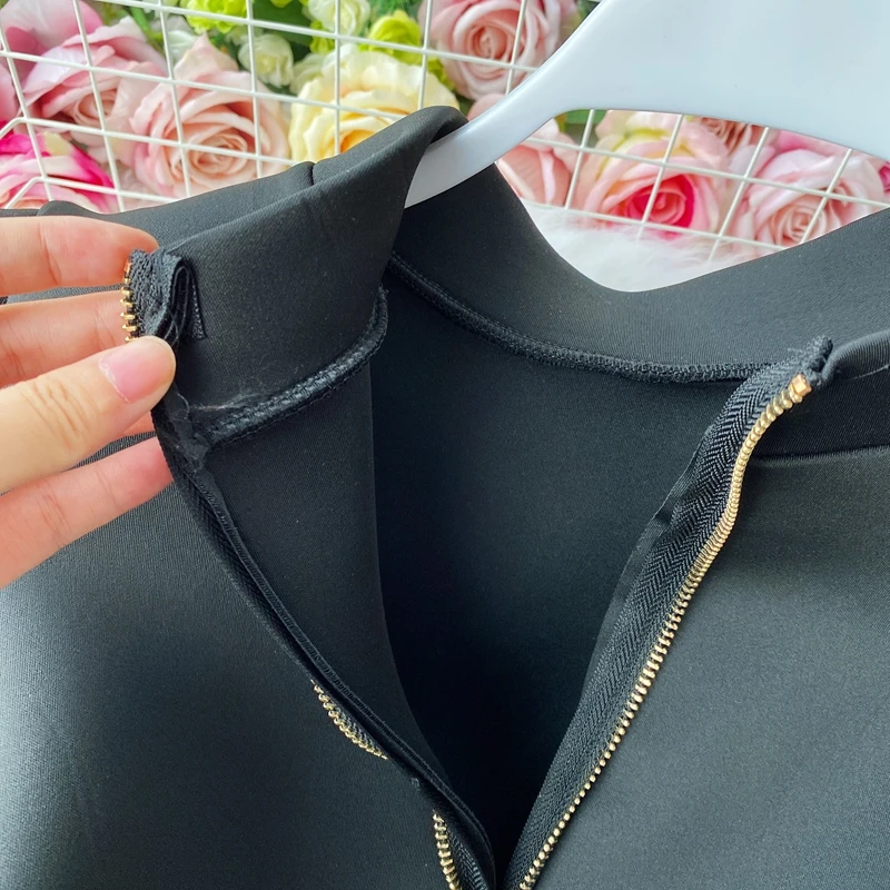 Weibliche Trendy Zipper Tops Shirts Dame Elegante Lange Puff Sleeve Winter Herbst Bluse Mode Büro OL Büro Schlank Party Tops