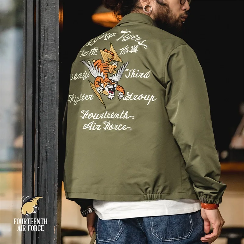 Maden Vintage A2 Bomber Jackets for Men Yokosuka Embroidery Flight Jacket Green Baseball Coats Spring Outerwear