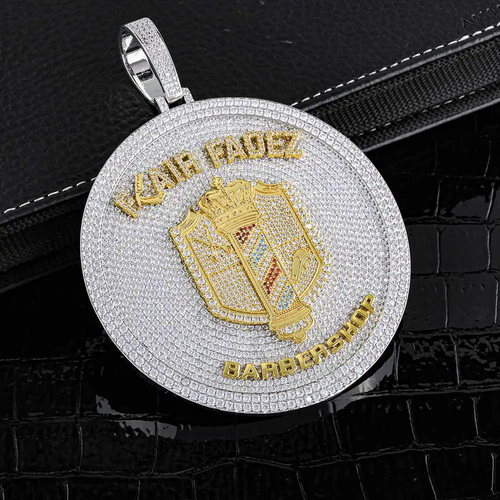 

ESKEEM Fine Jewelry Big Size Round Disk Shape Colorful Enamel Iced Out Diamond Hip Hop Pendant Trendy Gift for Men
